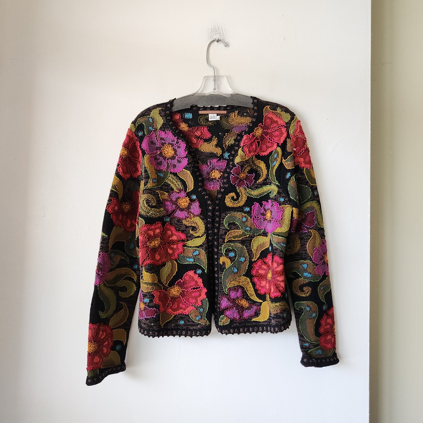 Peruvian Connection Pima Cotton Flowers Knit Cardigan - M