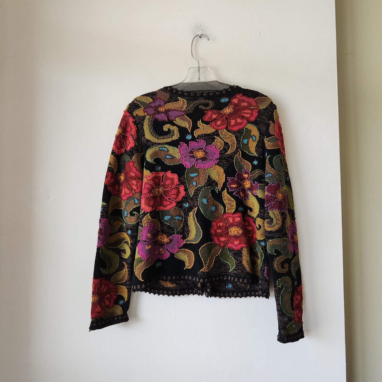 Peruvian Connection Pima Cotton Flowers Knit Cardigan - M
