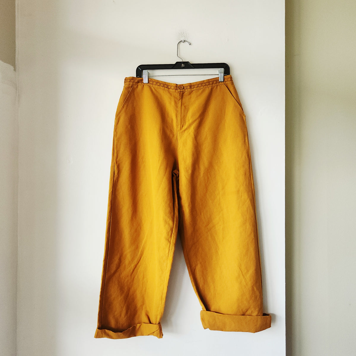 Gudrun Sjödén Linen & Cotton Goldenrod Pants with Embroidery Detail - L
