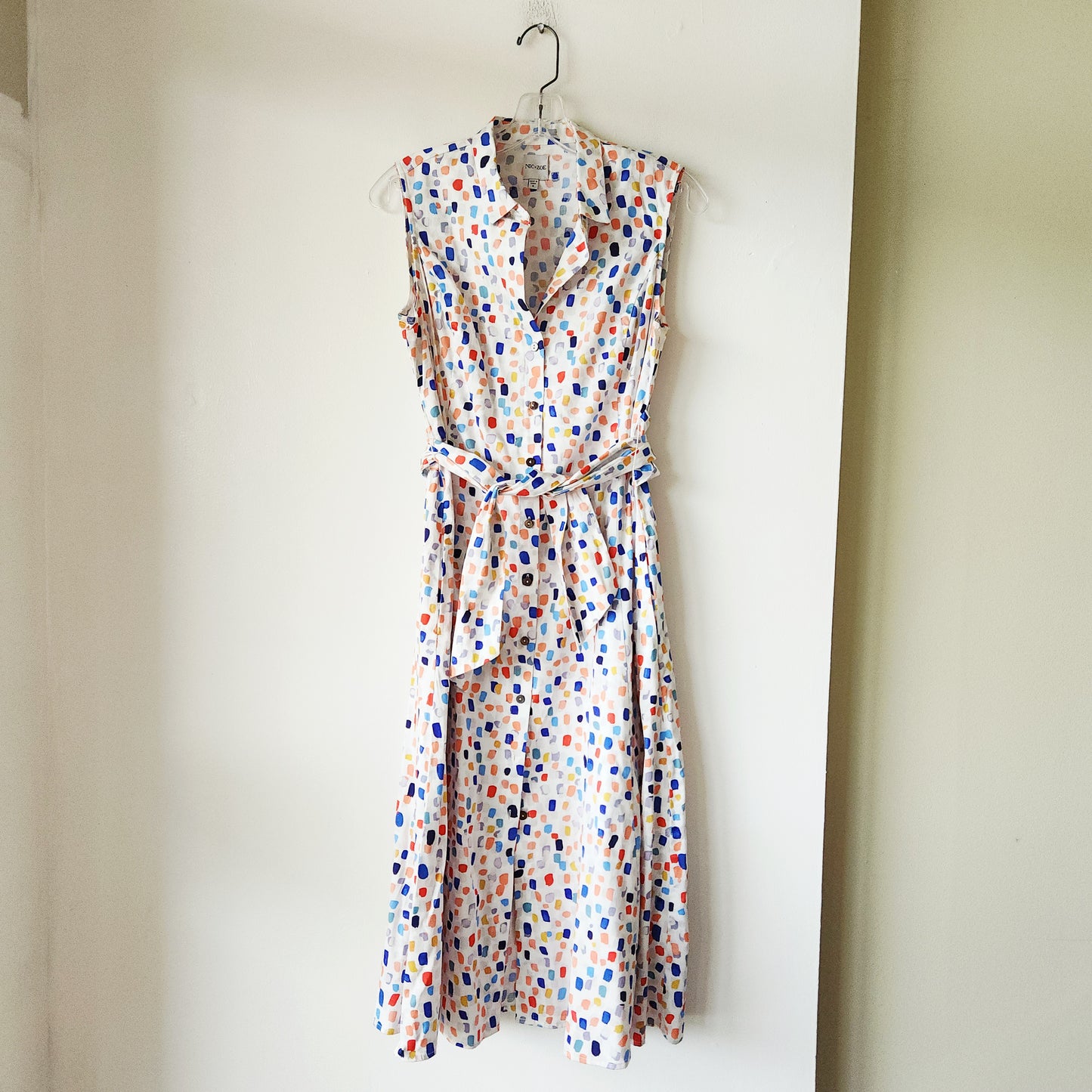 Nic + Zoe Abstract Polka-dot Shirtdress with Sash Belt - S