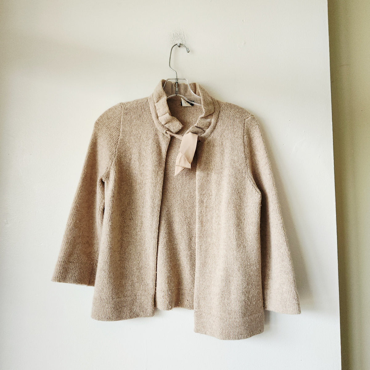 J Crew Wool & Cashmere Blend Cardigan With Ribbon Detail - XS