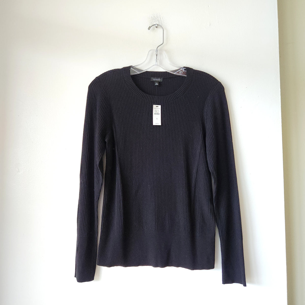 Talbots Black Ribbed Knit Pullover Top - S - New