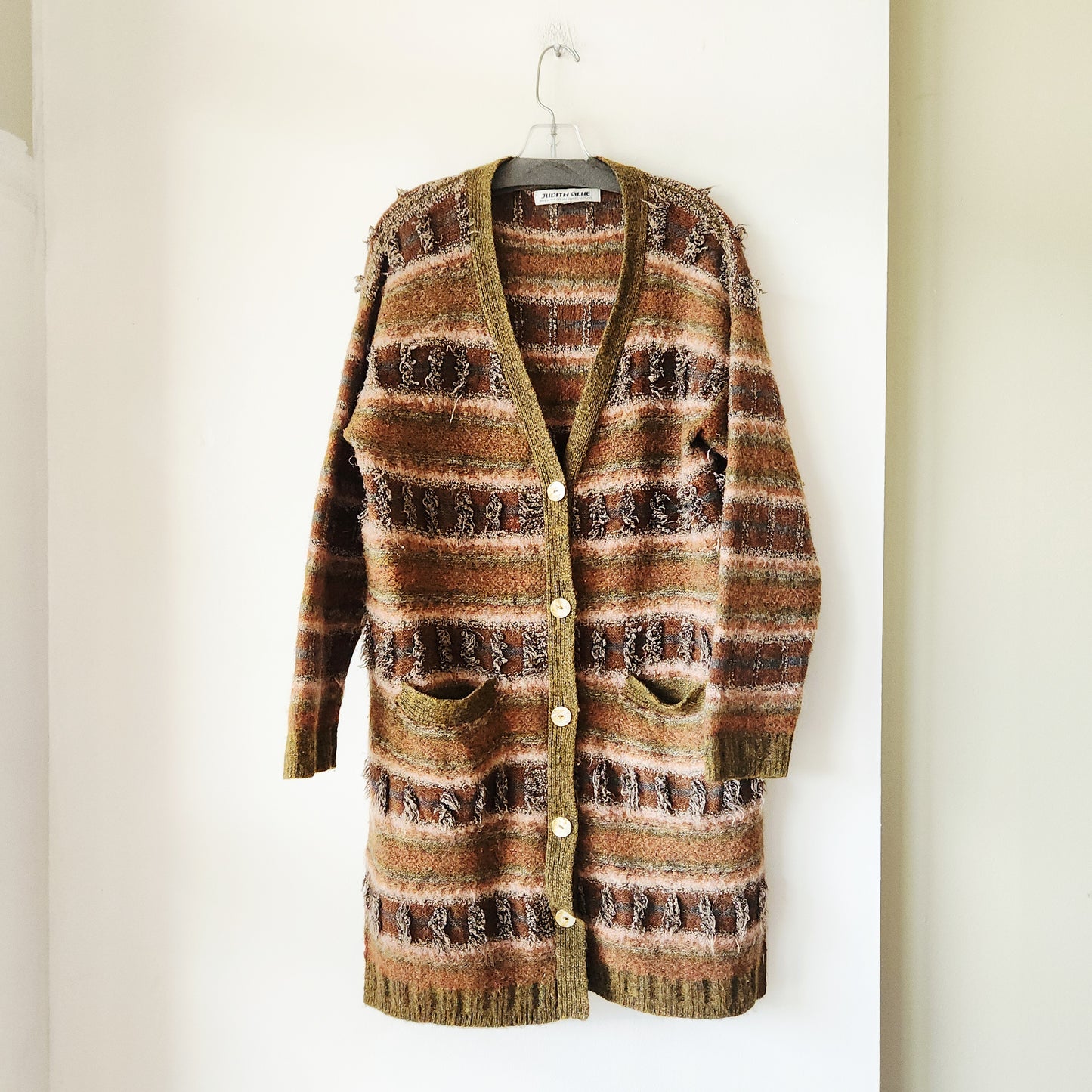 Vintage Judith Glue Pure New Wool Long Length Cardigan - 14/16 - Scotland