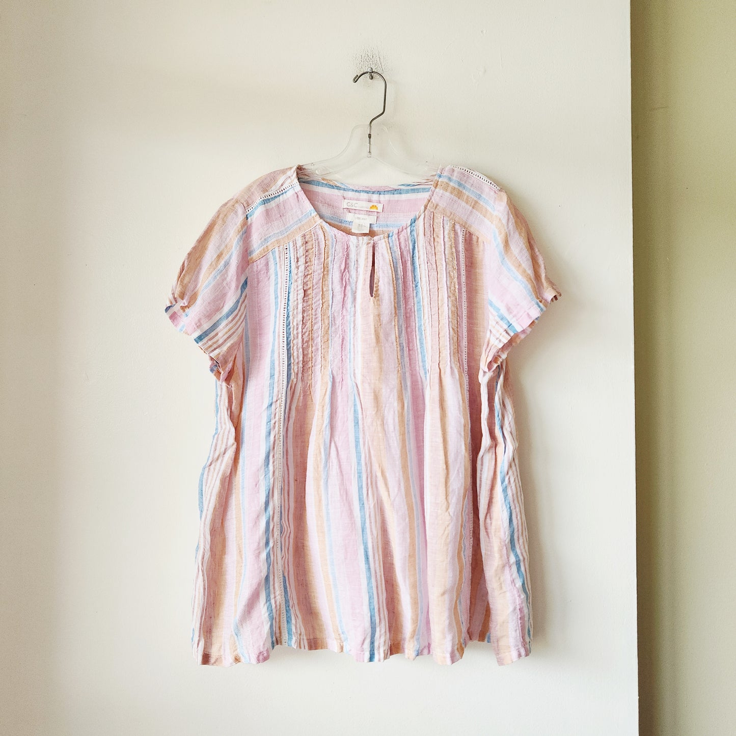 C&C California 100% Linen Top with Pintuck Details - XL