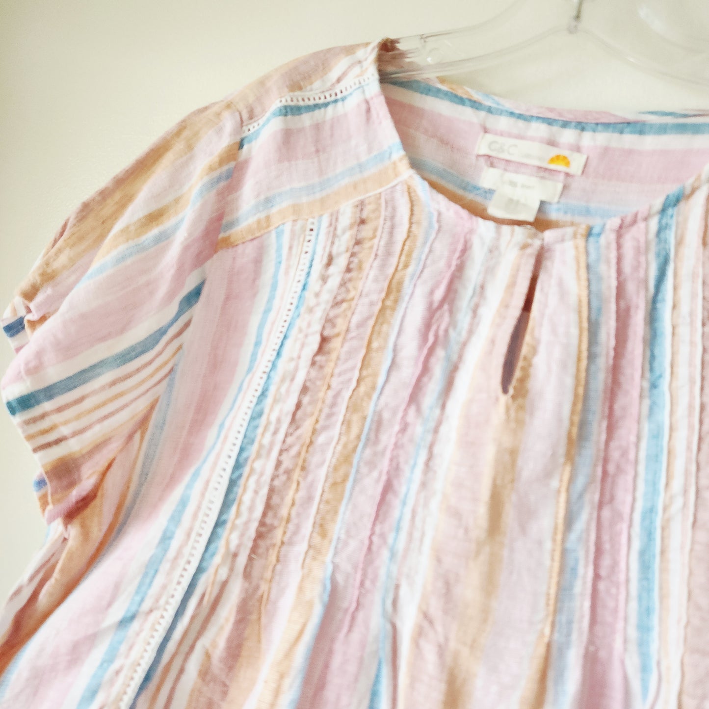 C&C California 100% Linen Top with Pintuck Details - XL
