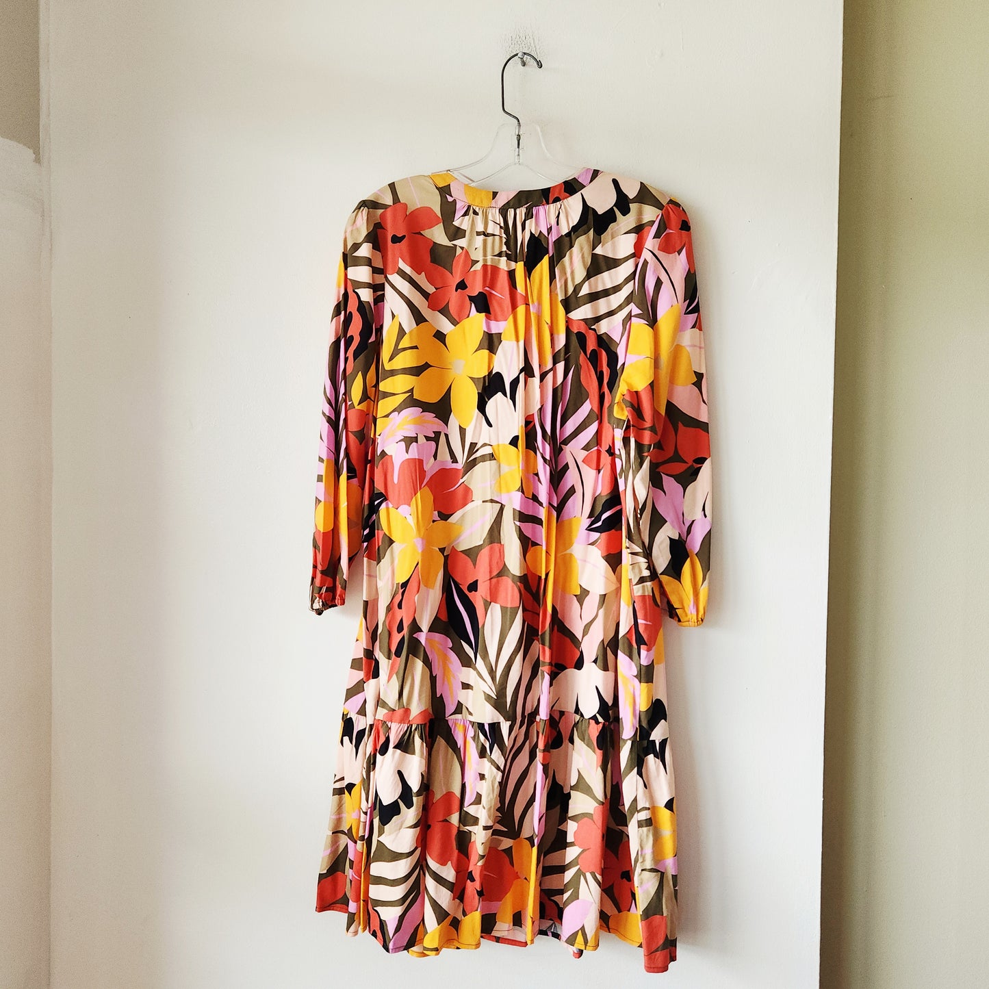 LOFT Leaf Motif Dress with Ruffle Hem - L