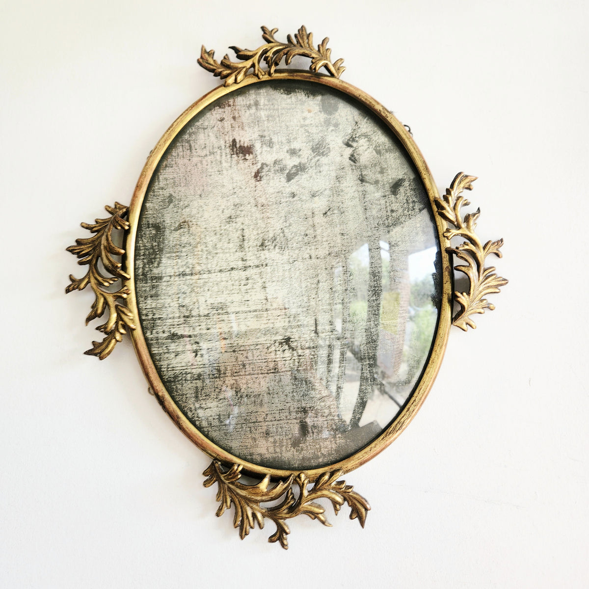 Antique 1900's Picture Frame with Domed Glass Metal Leaf Ornate