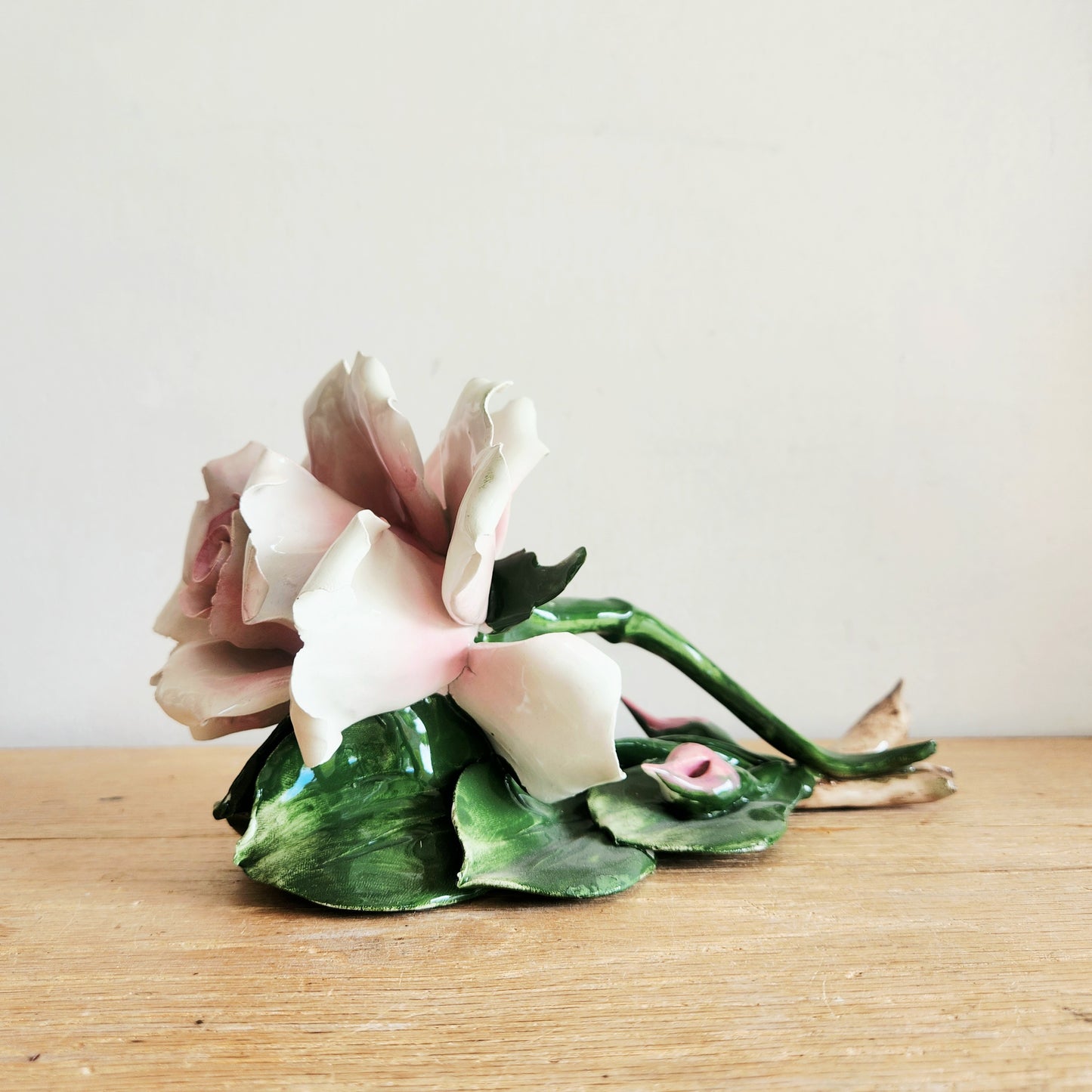 Vintage Capodimonte Italy Rose Flower Figurine Decor 10"