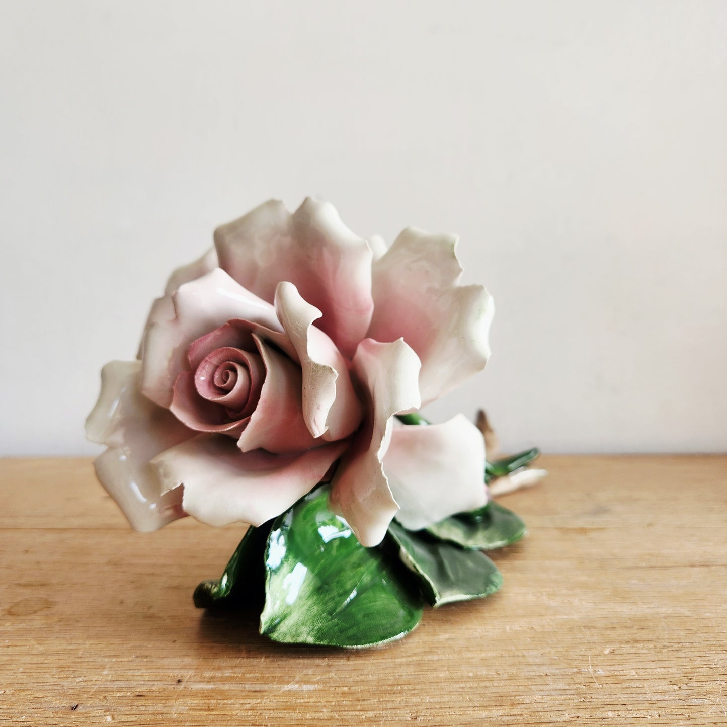 Vintage Capodimonte Italy Rose Flower Figurine Decor 10"