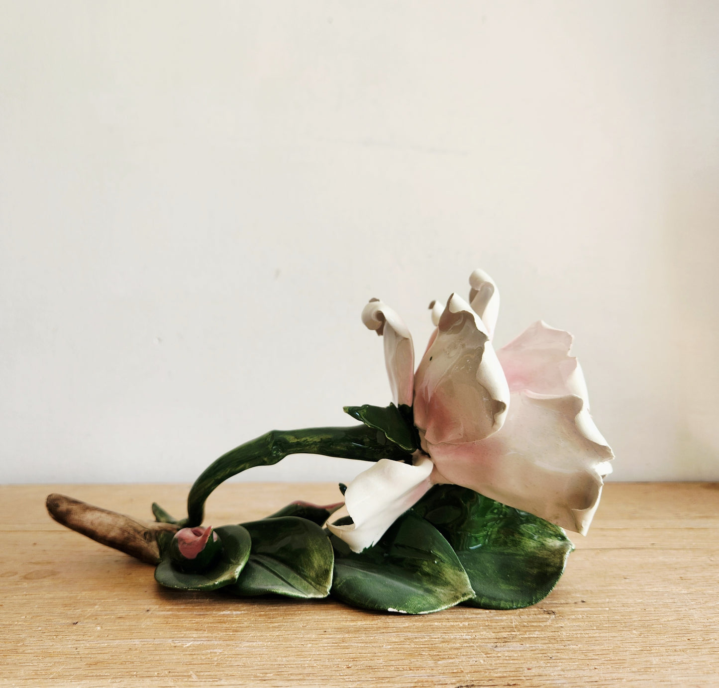 Vintage Capodimonte Italy Rose Flower Figurine Decor 10"