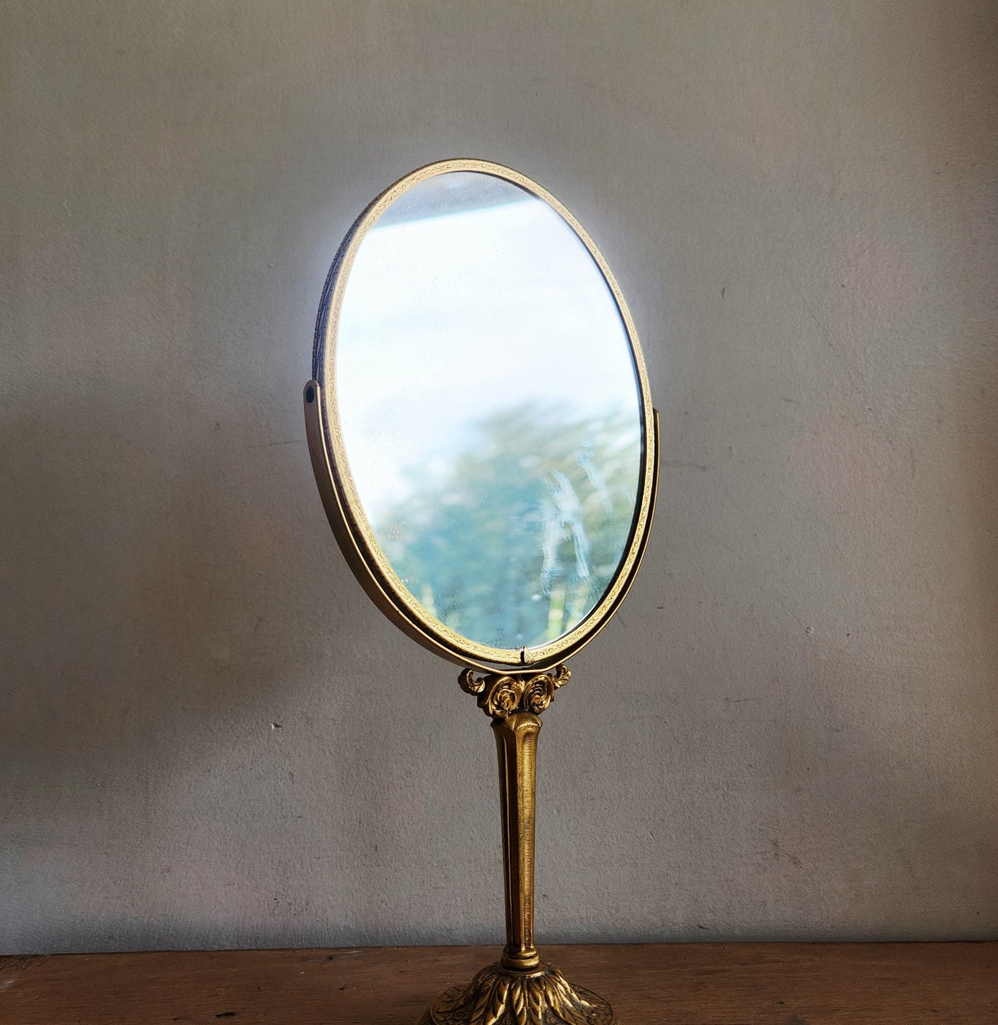 Vintage Ornate Brass Swivel Mirror