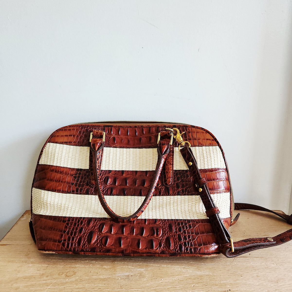 Brahmin Croc Embossed Leather Satchel