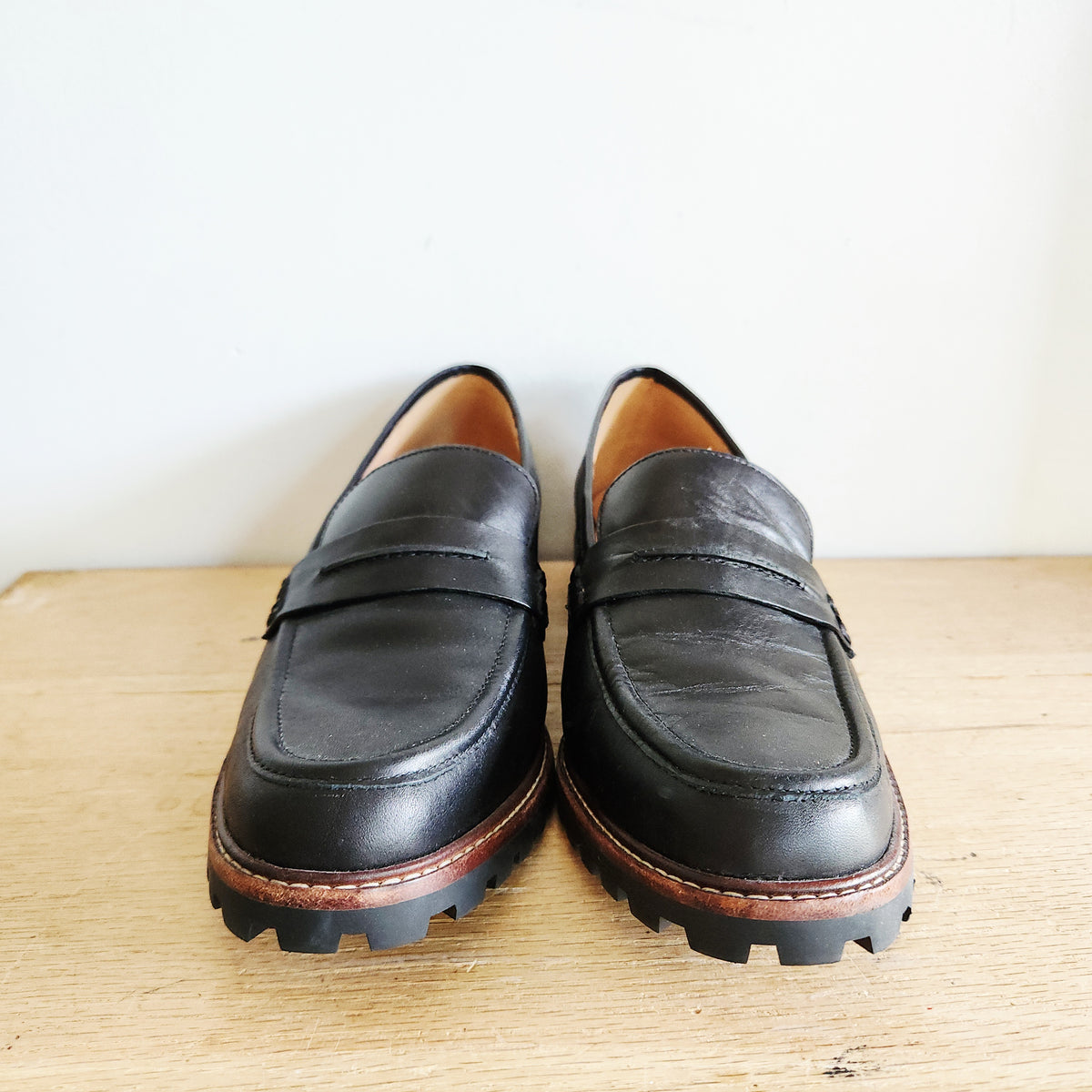 Madewell Black Leather Lug Sole Loafers - size 10