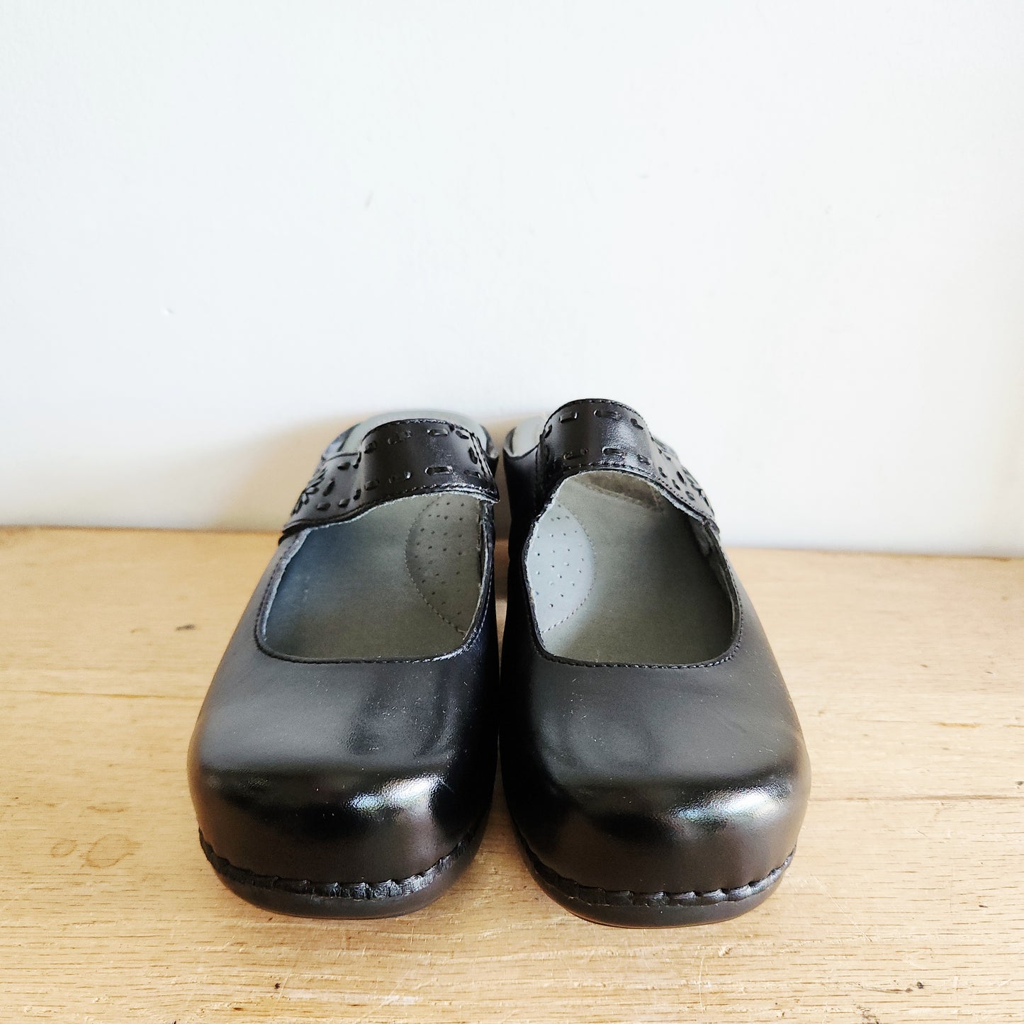 Dansko Black Leather Mary Jane Clogs - size 37