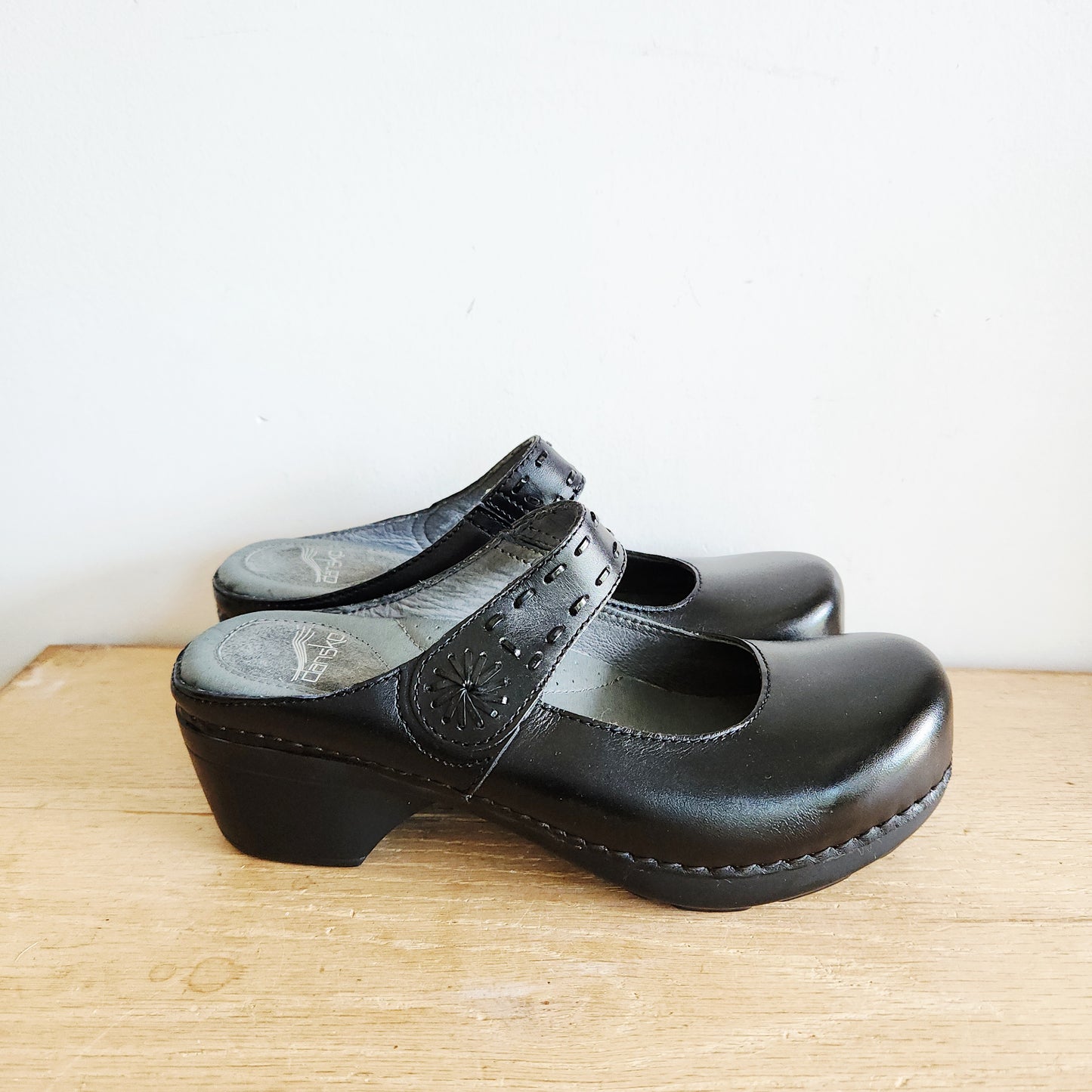 Dansko Black Leather Mary Jane Clogs - size 37