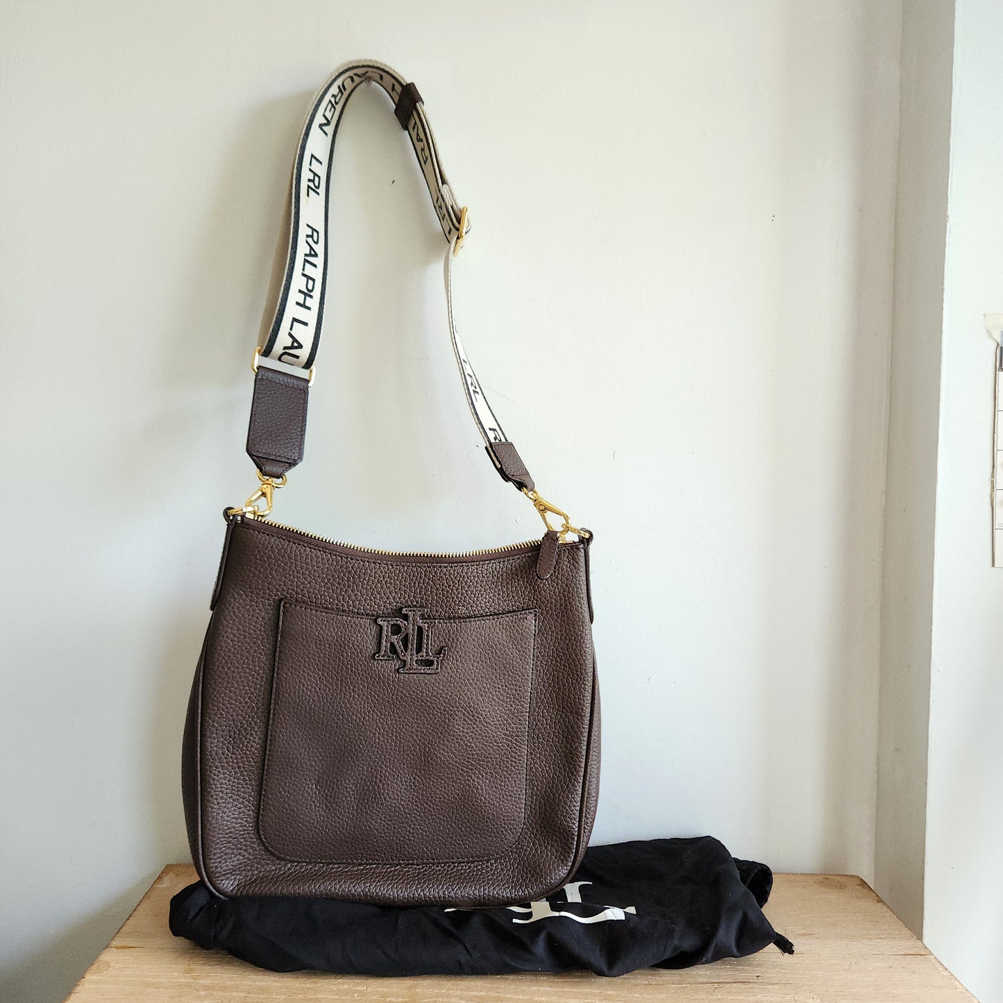 Ralph Lauren Leather Purse with Logo Strap & Dust Bag