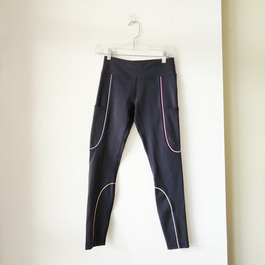 Outdoor Voices Black Leggings with Multicolor Piping - S