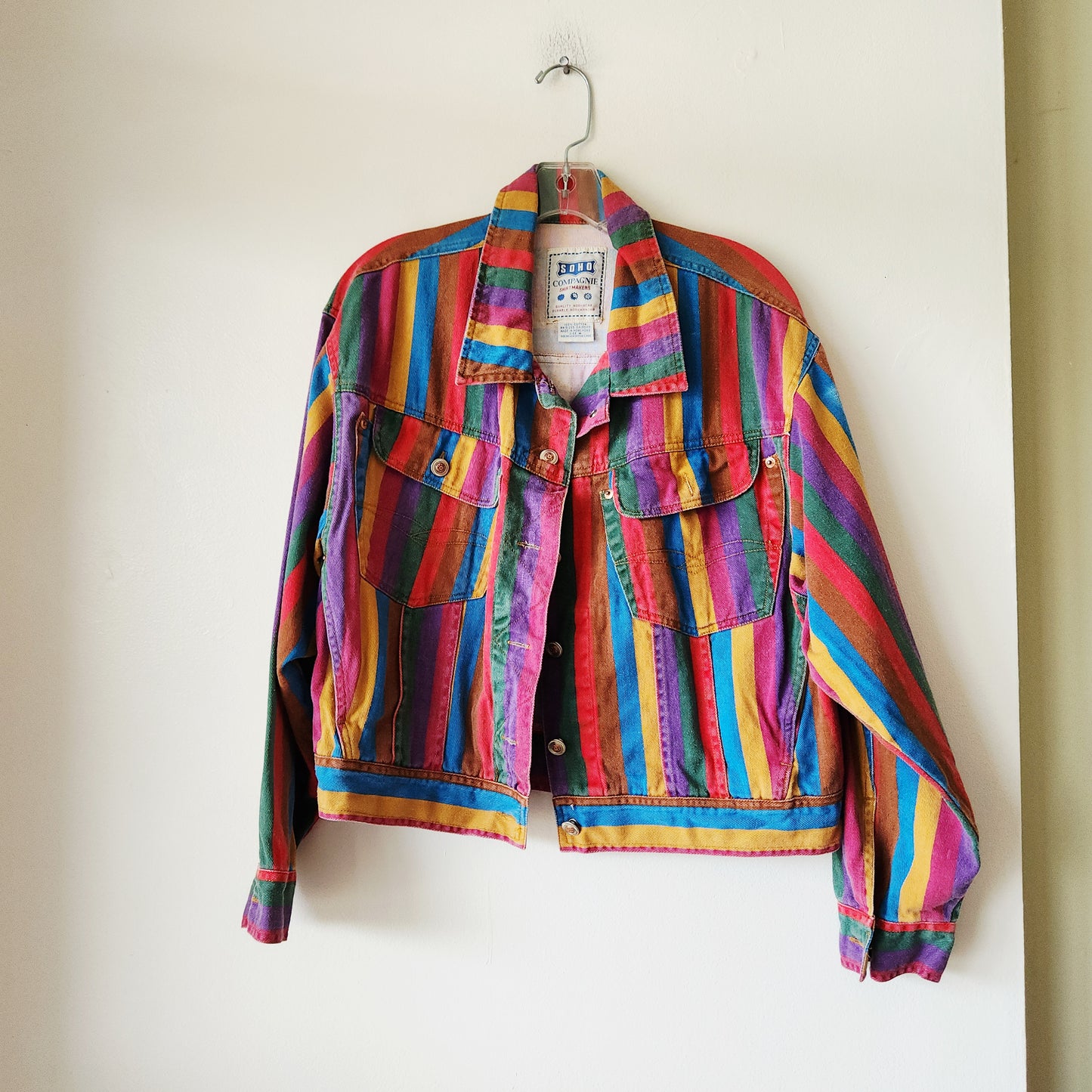 Vintage Soho Champagne Shirtmakers 100% Cotton Striped Crop Jacket - M