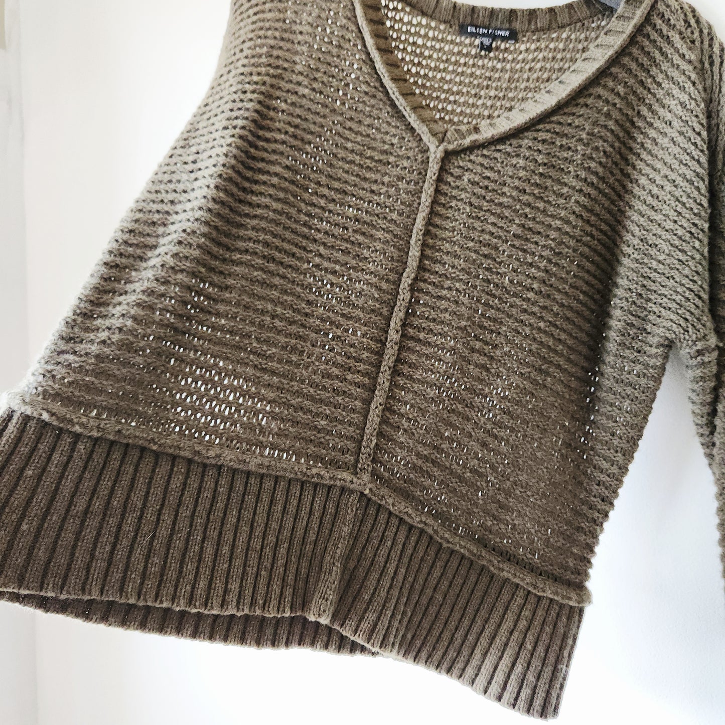 Eileen Fisher Yak & Wool Open Knit Crop Sweater - L