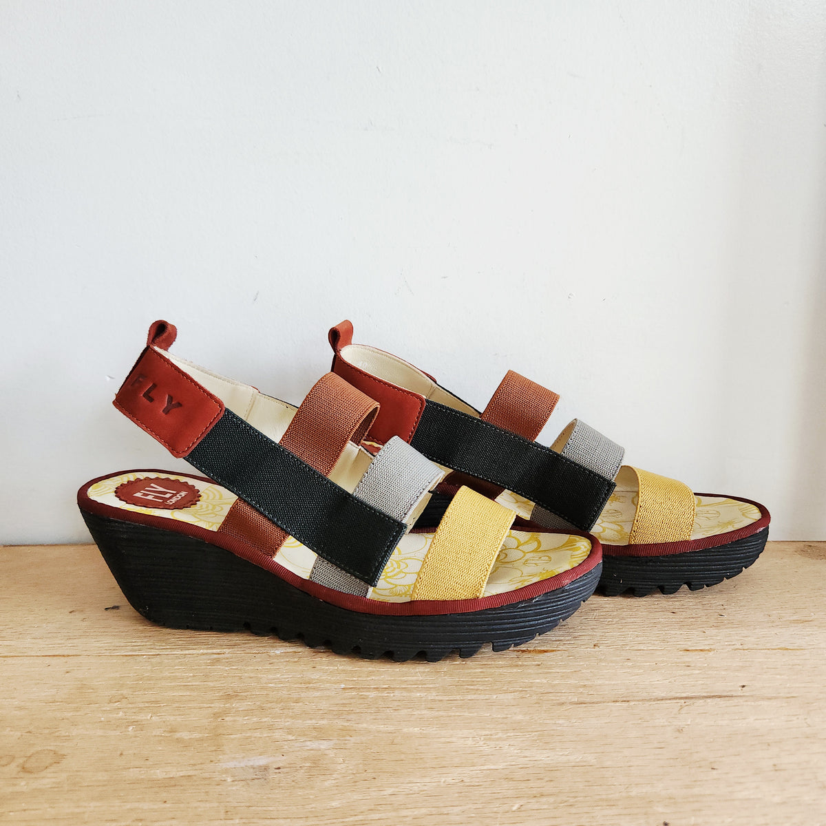 Fly London Multicolor Wedge Sandals - size 40