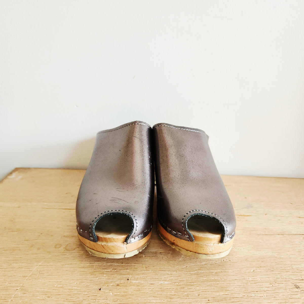 Vollsjö Metallic Peep Toe Clogs - size 38