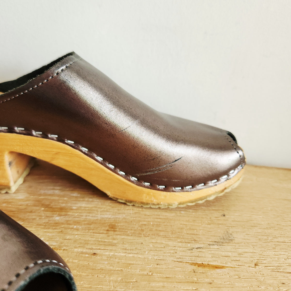 Vollsjö Metallic Peep Toe Clogs - size 38