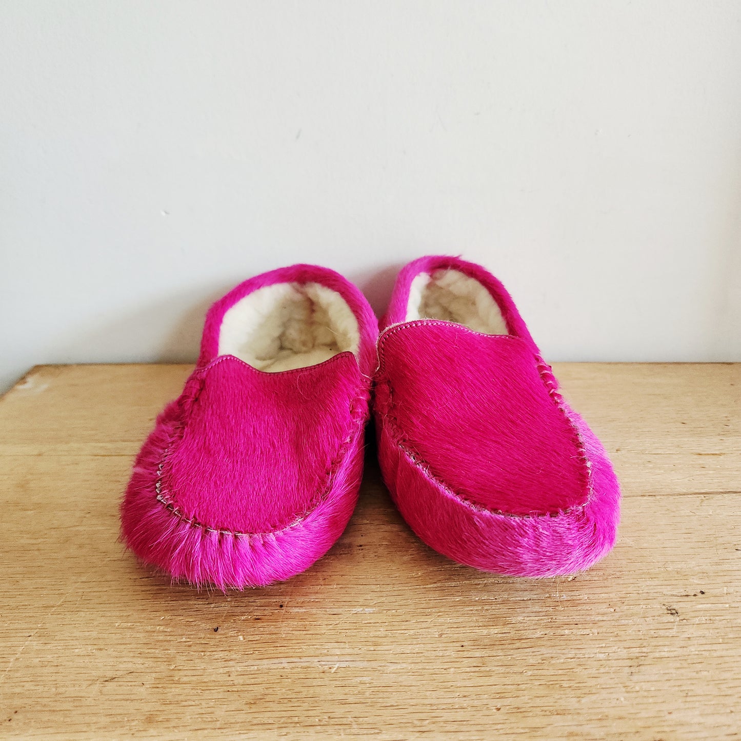 Penelope Chilvers Hot Pink Pony Hair Shearling Slippers - size 39