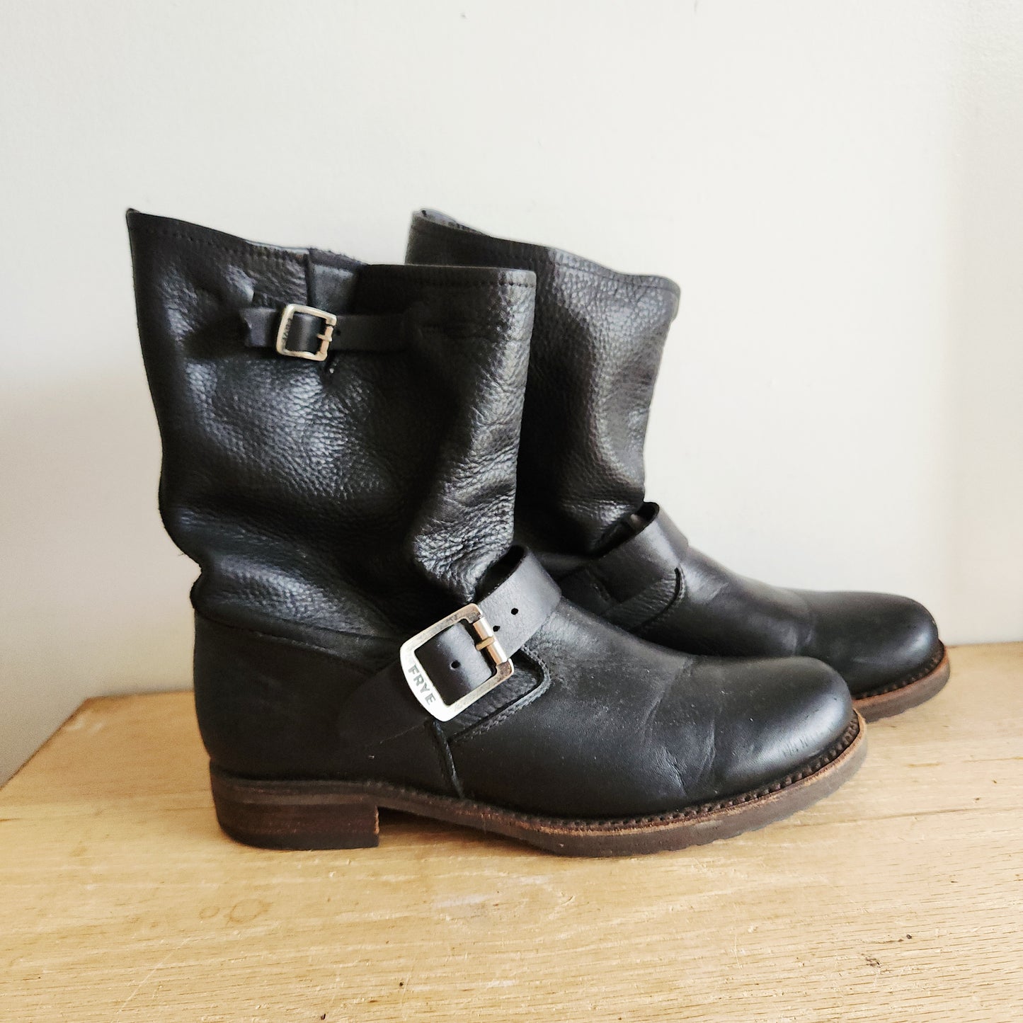 Frye Black Leather Motorcycle Boots - size 8.5