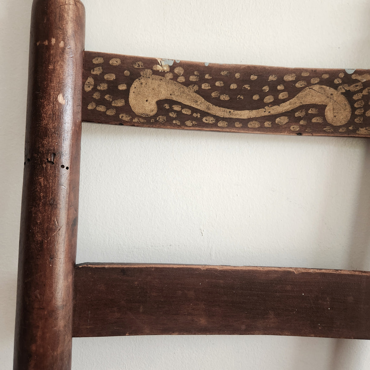 Antique Kids Chair Wood and Woven Stenciled