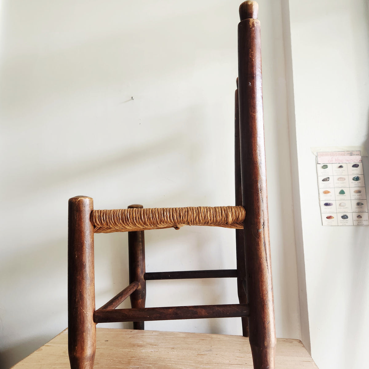 Antique Kids Chair Wood and Woven Stenciled