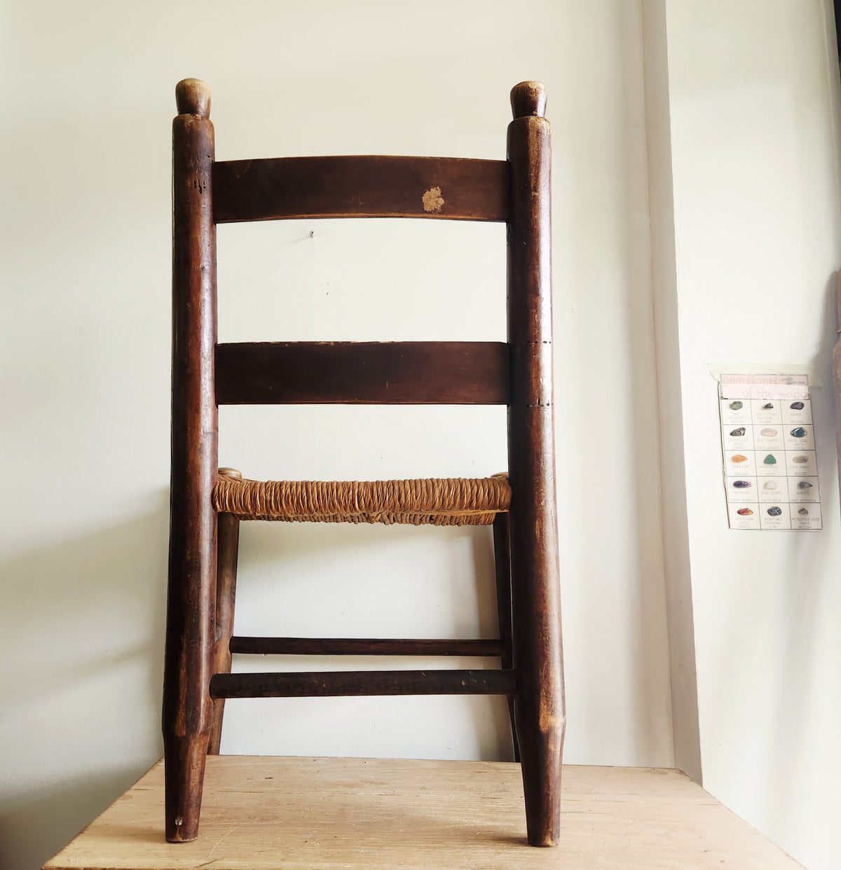 Antique Kids Chair Wood and Woven Stenciled