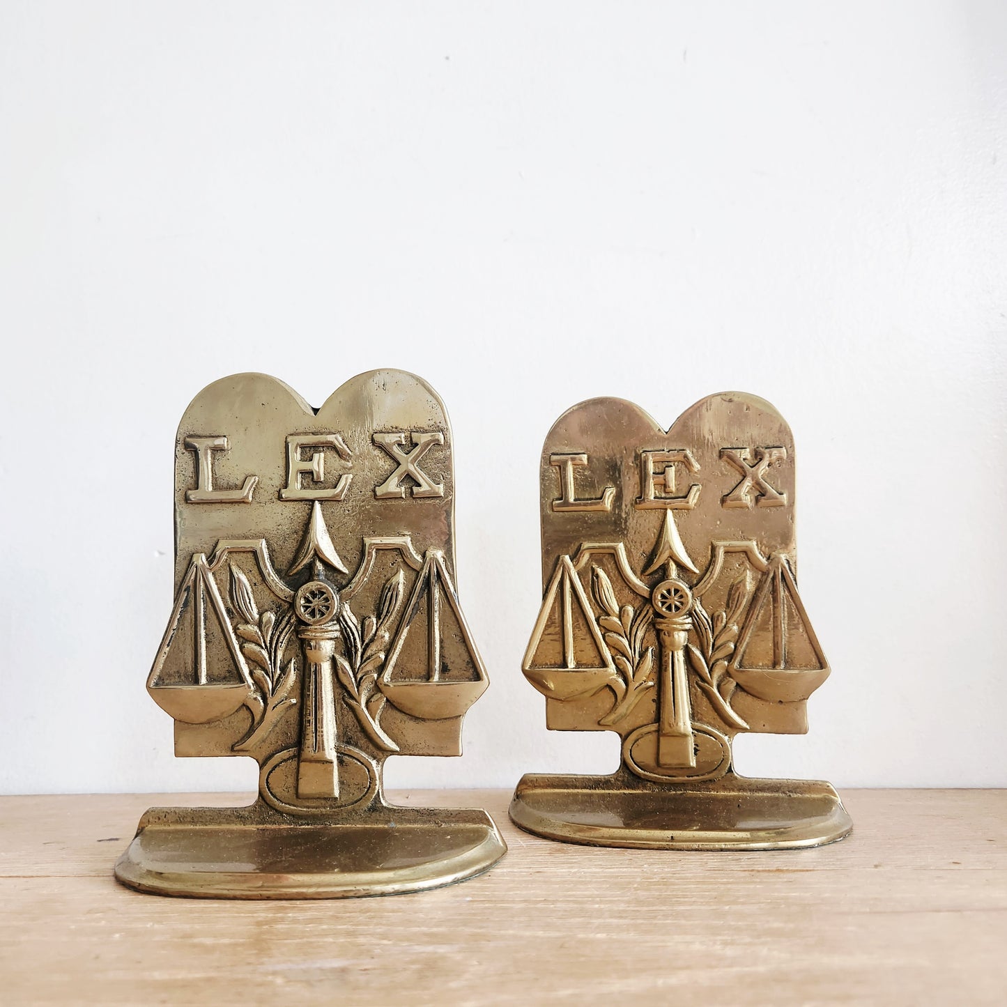 Vintage Solid Brass LEX Scales of Justice Bookends Set of 2