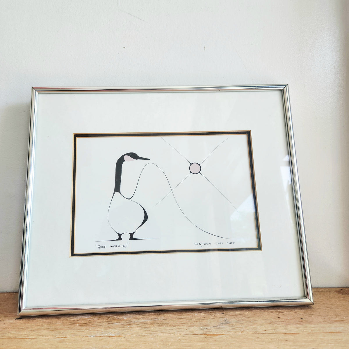 Benjamin Chee Chee "Good Morning" Matted Metal Frame 13" x 14" Signed