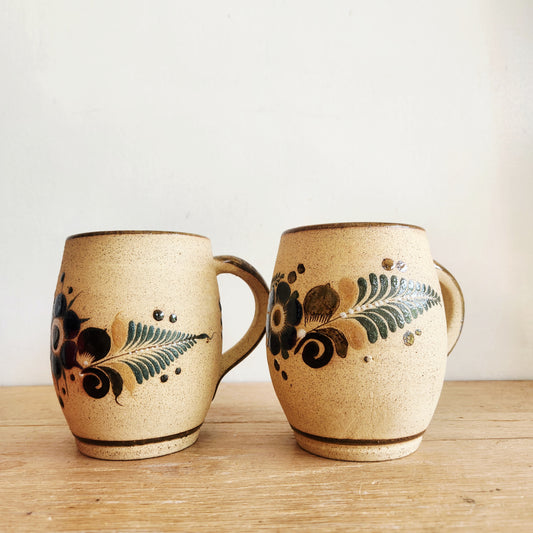 Vintage Mexican Tonala Pottery Coffee Mugs Set of 2