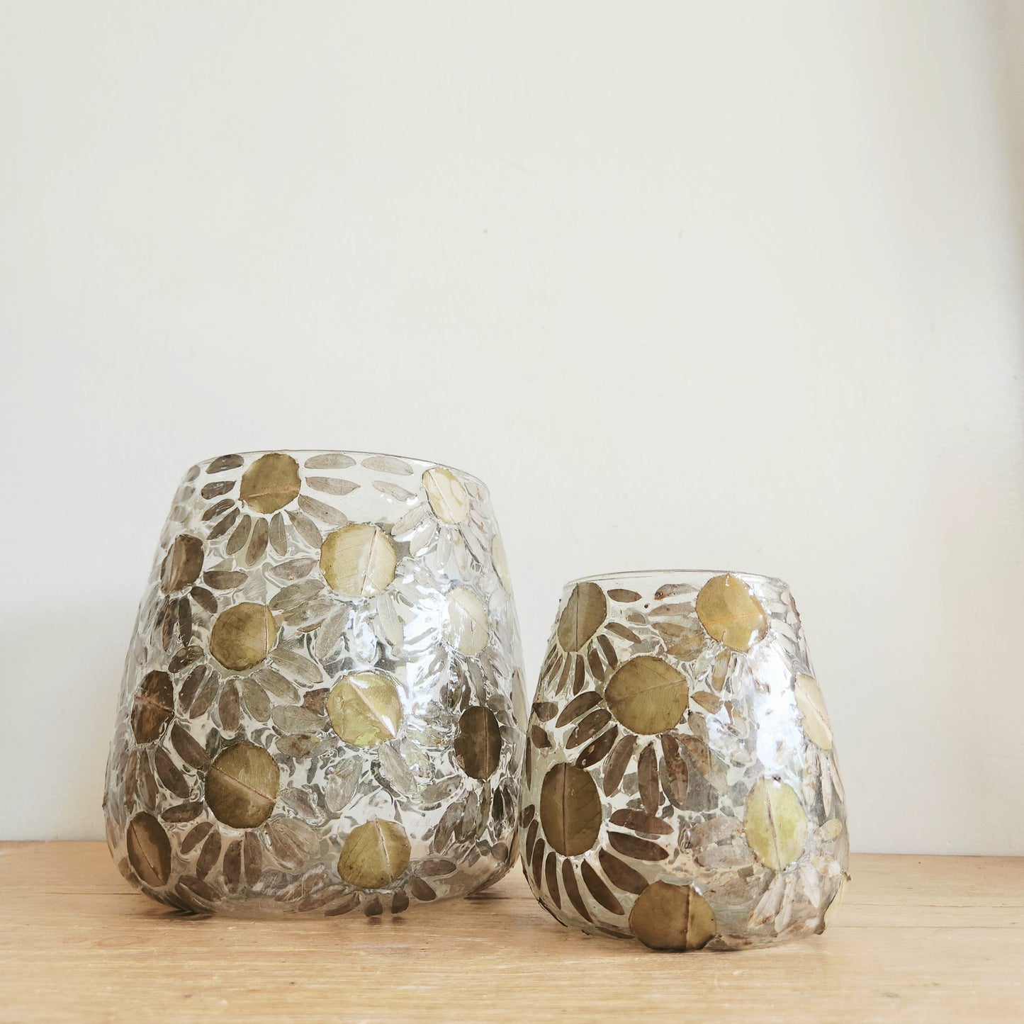 Enamel Leaf Pattern Hurricanes Candle Holders (largest 9") Set of 2 NEW
