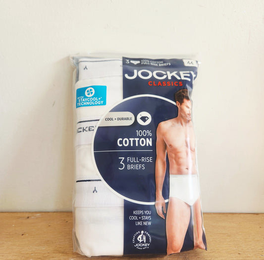 Jockey Men's 3 Pack 100% Cotton Full Rise Briefs Pack of 3 Size 44