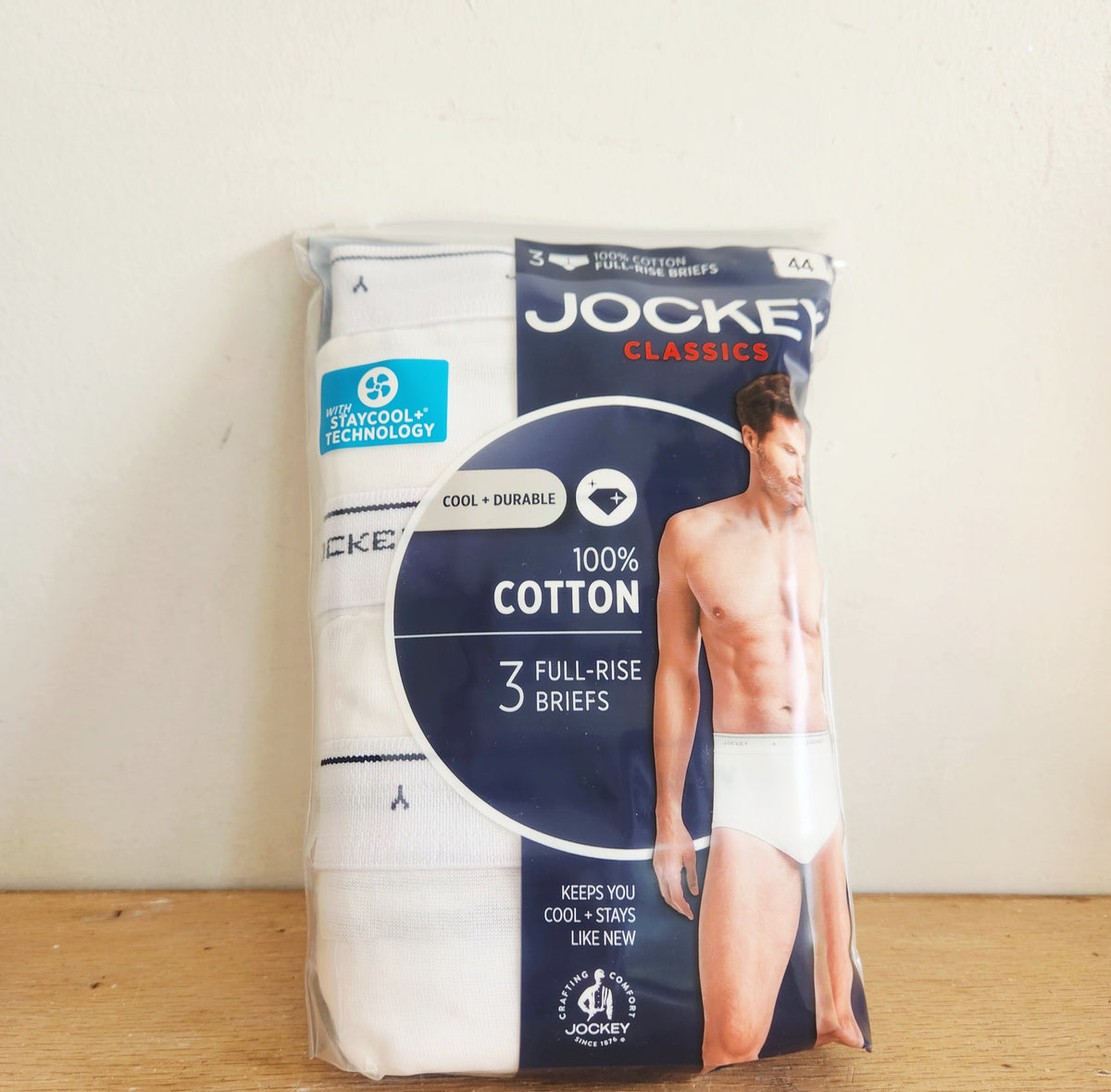 Jockey Men's 3 Pack 100% Cotton Full Rise Briefs Pack of 3 Size 44