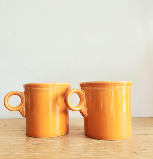 Vintage Fiestaware Orange Ceramic Mugs Set of 2