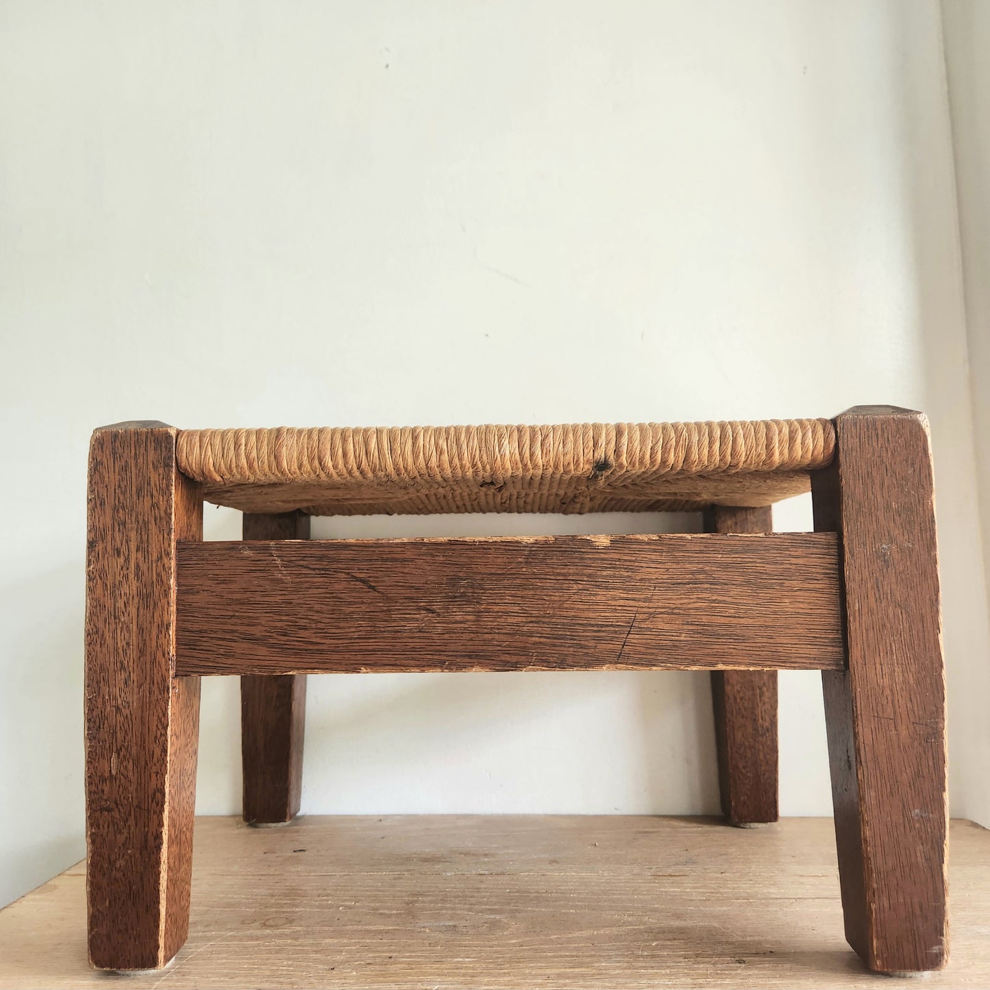 Antique Handmade Rush Footstool 9"H 13"W