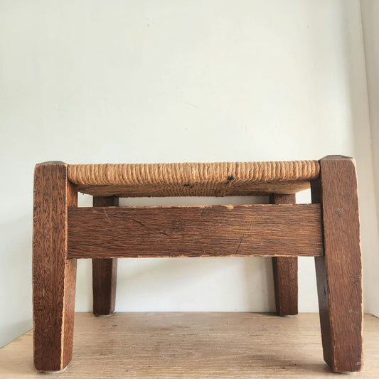 Antique Handmade Rush Footstool 9"H 13"W