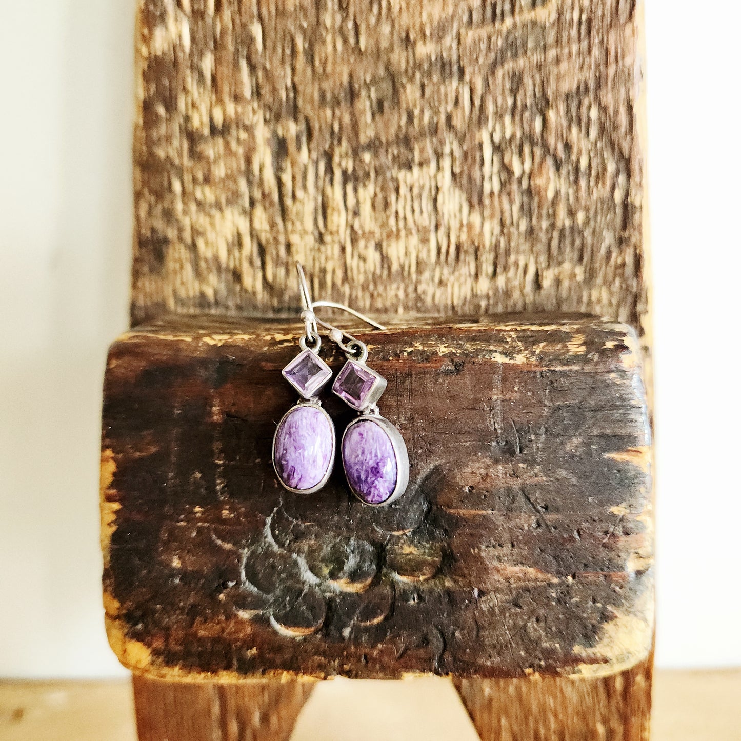 Sterling Silver & Amethyst Earrings - signed ES