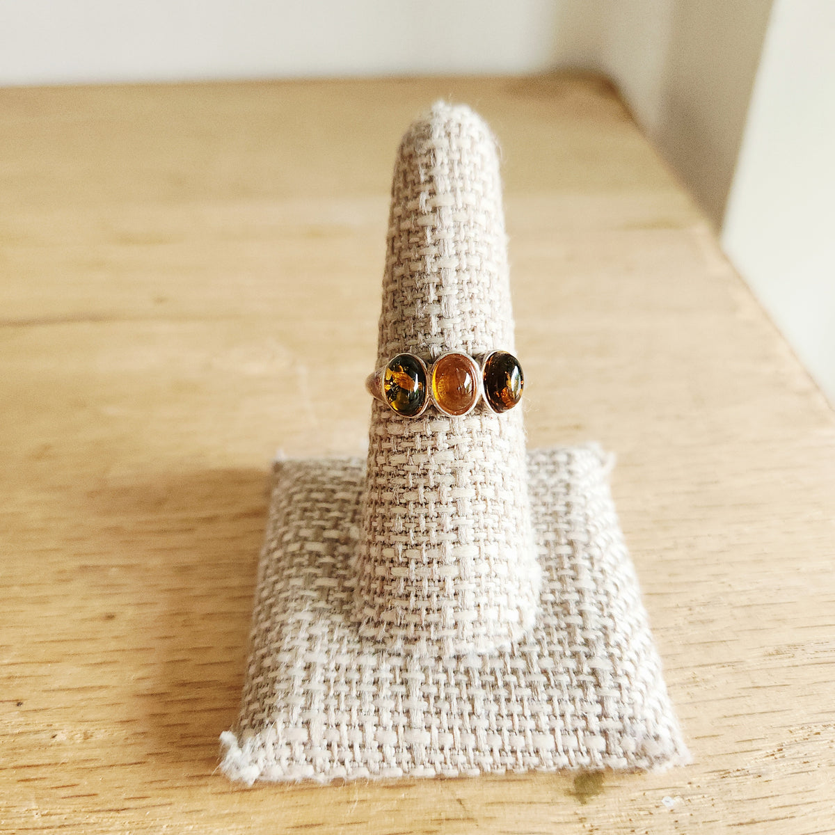 Sterling Silver & Amber Ring - size 8
