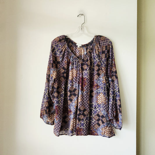 Garnet Hill 100% Silk Top with Smocked Neckline - XL