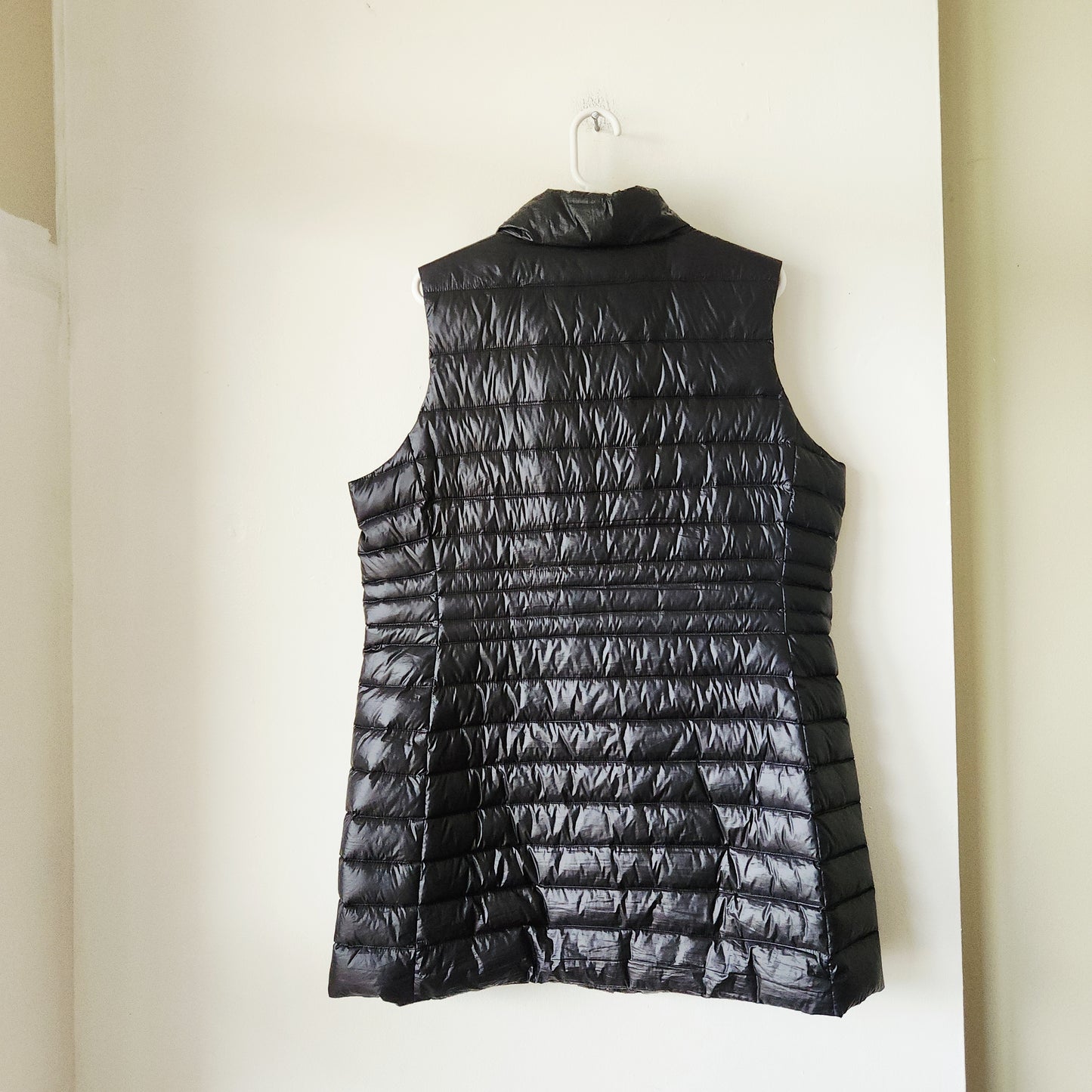 Lands' End Down Fill Long Length Black Slim Puffer Vest - L
