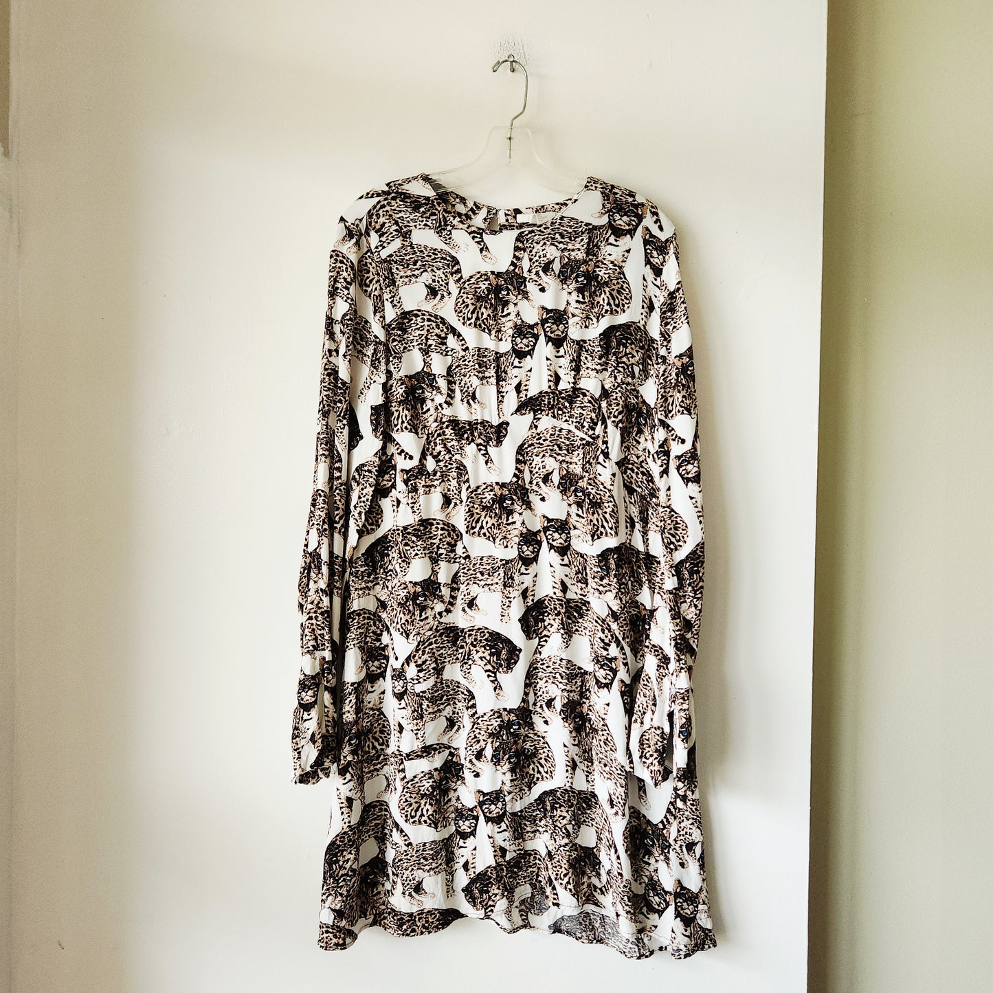 H&M Cat Print Dress with Bell Sleeves - size 14
