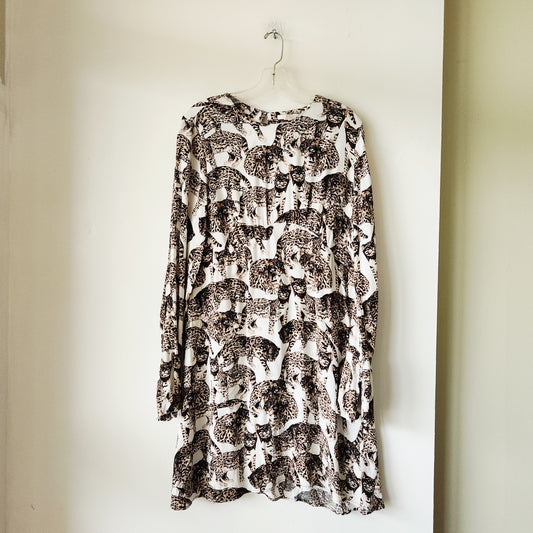 H&M Cat Print Dress with Bell Sleeves - size 14