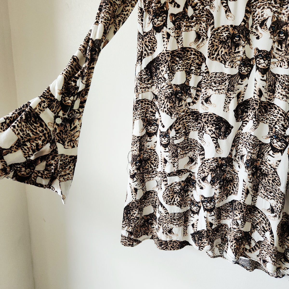 H&M Cat Print Dress with Bell Sleeves - size 14