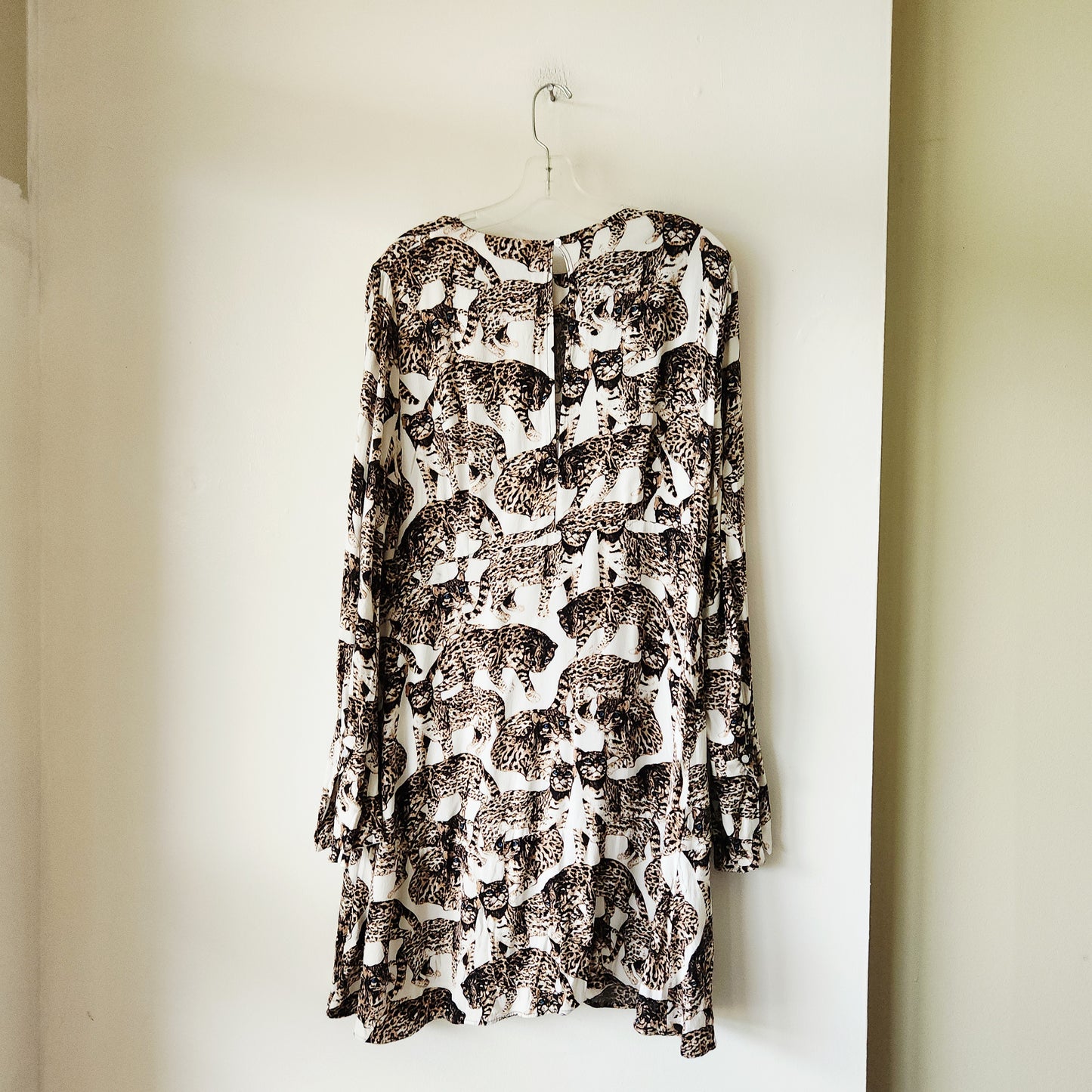 H&M Cat Print Dress with Bell Sleeves - size 14