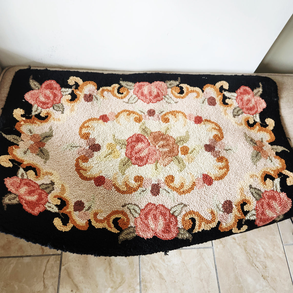 Floral Hand Hooked Rug 22" x 36"
