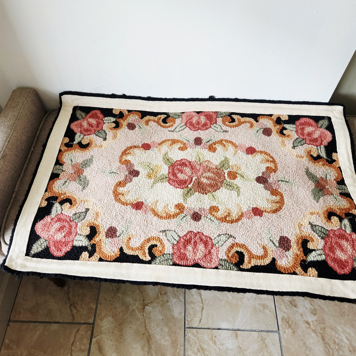 Floral Hand Hooked Rug 22" x 36"